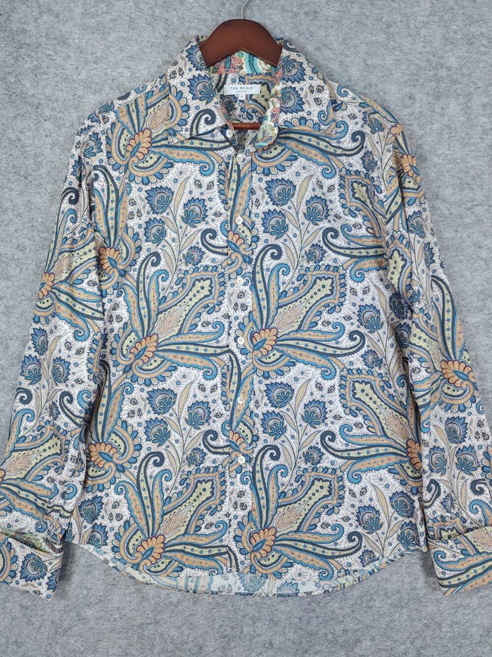 Ted Baker Mens Shirt Size 5 Multicolor Paisley French Cuff Long Sleeve XL 17.5